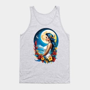 Lunar Elegance: Enchanting Woman Under the Full Moon Tank Top